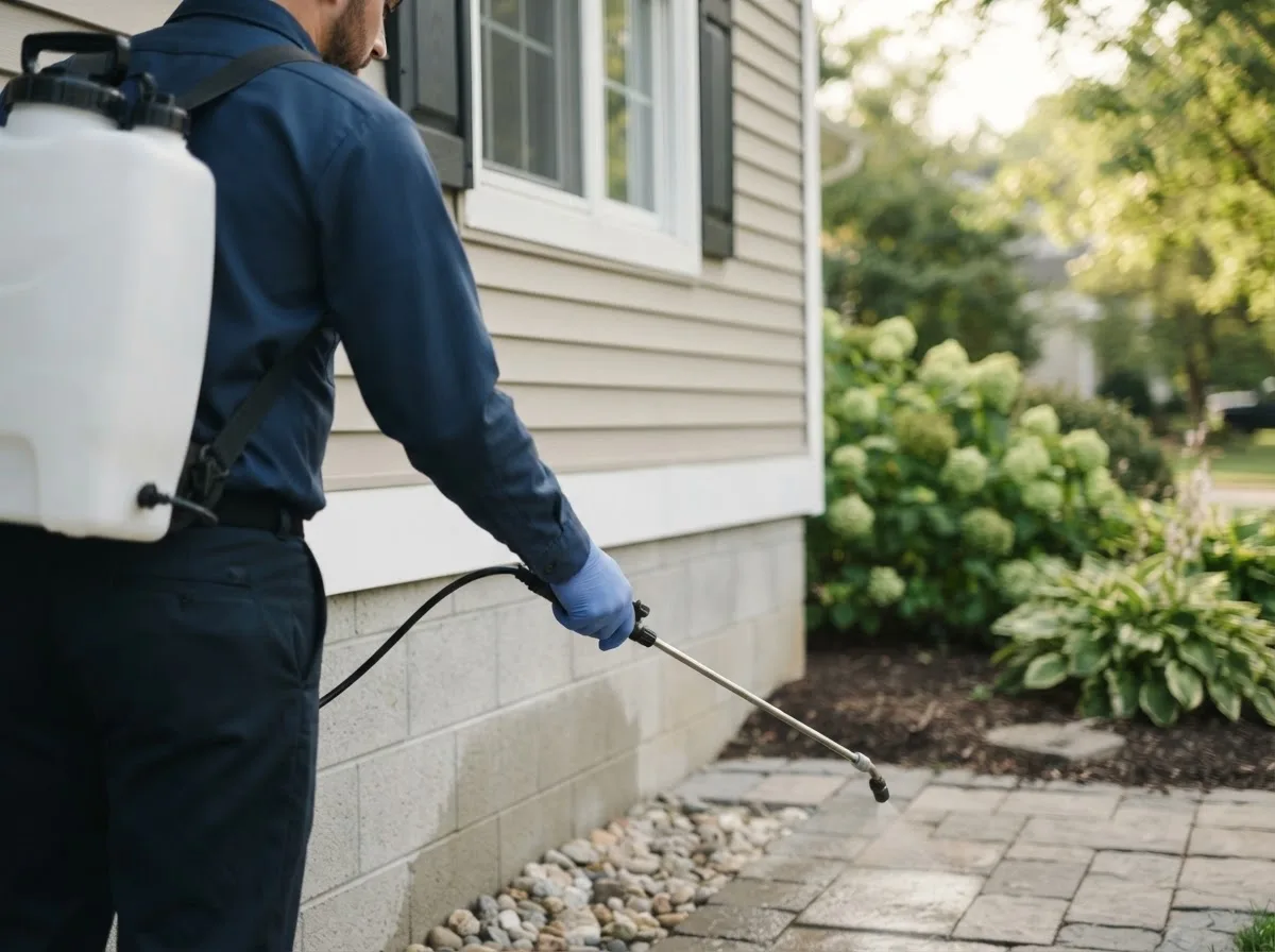 Pest control technician inspecting a home in Bellbrook, OH